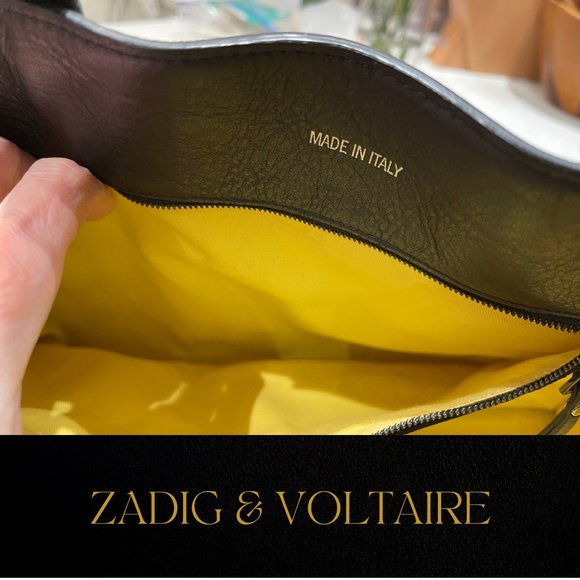 ZADIG & VOLTAIRE LARGE DRAMATIC CANDIDE YELLOW AND BLACK LEATHER TOTE - Picture 11 of 11